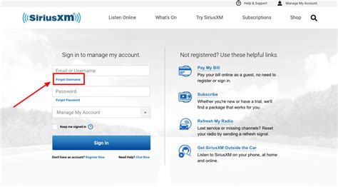 sirius radio login account